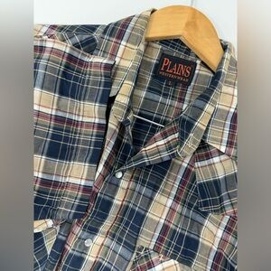 Plains Western Wear Shirt Mens Large Brown Striped Long Sleeve Pearl Snap GHV8